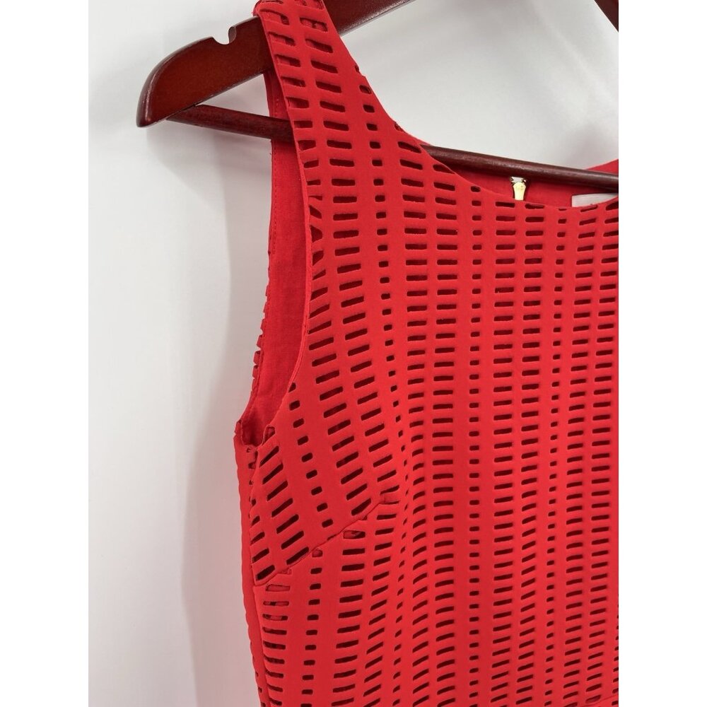 SANDRO Women's Red Laser Cut Flounce Hem Sleeveless Fit & Flare Dress Size 1 SM - Picture 3 of 6